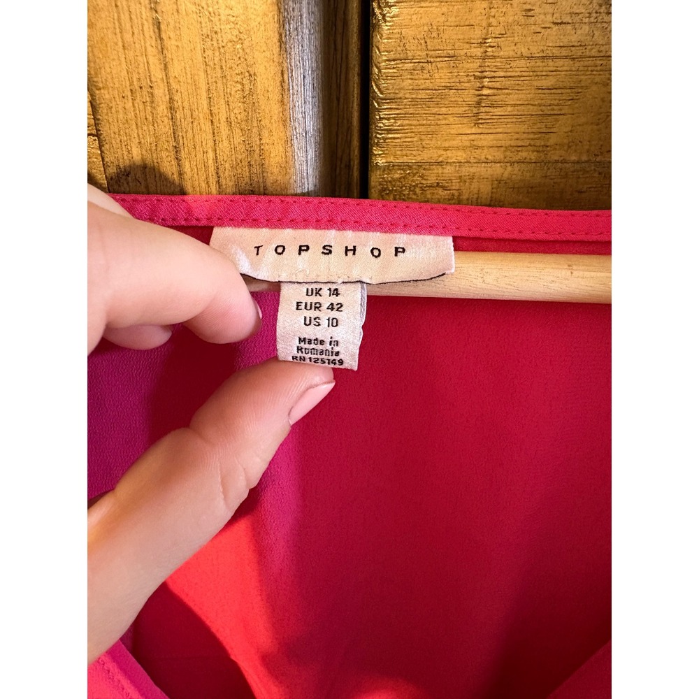 Topshop Womens Pink Deep V-Neck Tie Front Long Sleeve Mini Dress Size US 10 - Picture 3 of 6